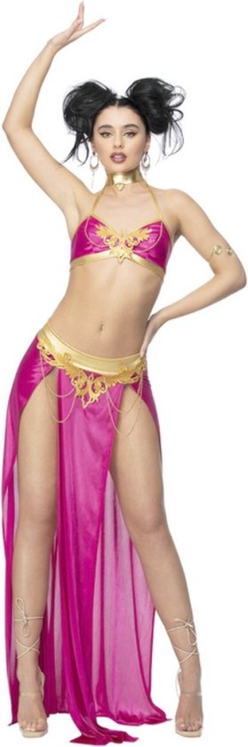 Smiffy's - 1001 Nacht & Arabisch & Midden-Oosten Kostuum - 1001 Nacht Nourah Belly Danseres - Vrouw - Roze, Goud - Extra Small - Carnavalskleding - Verkleedkleding