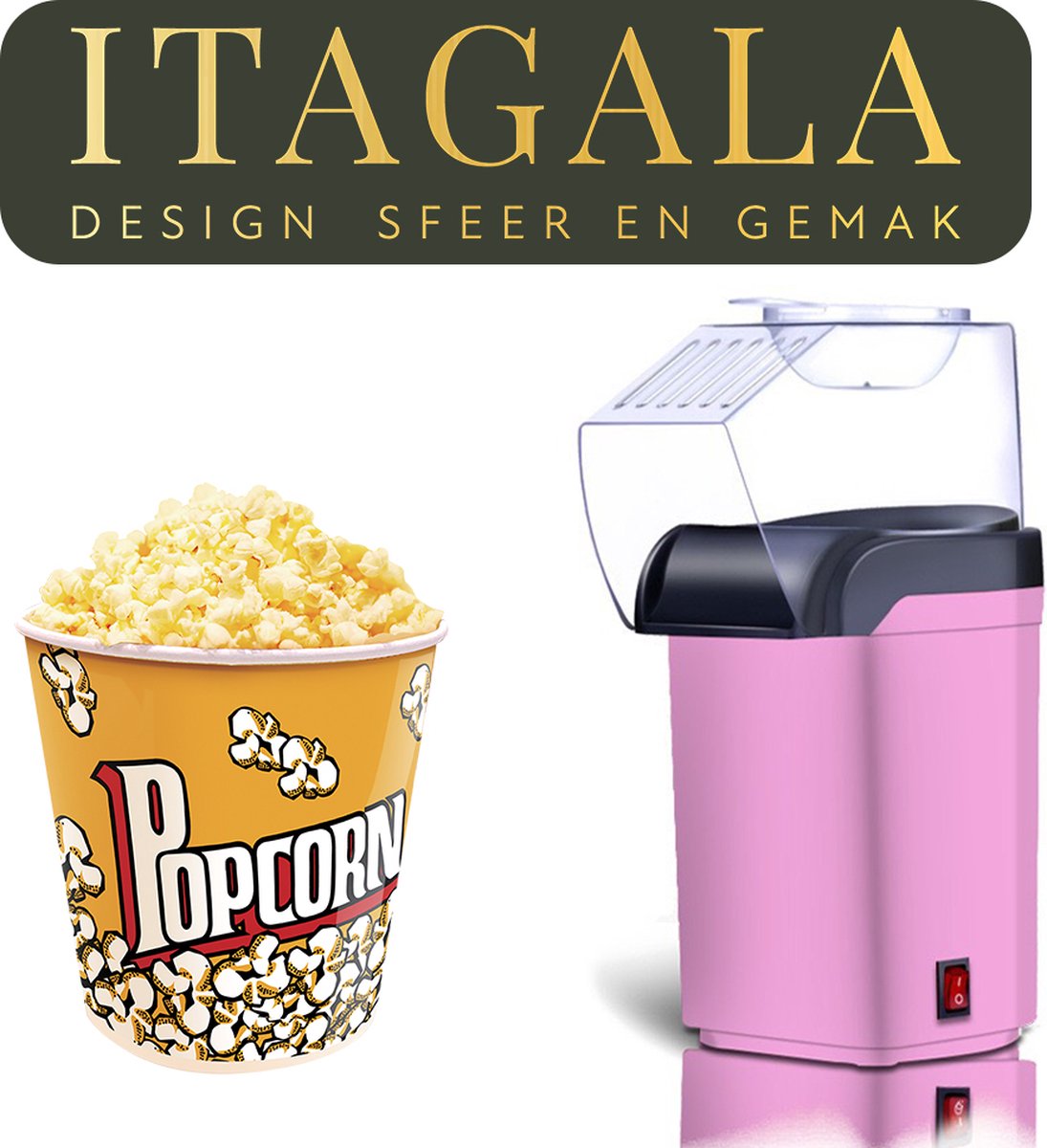 Gadgy Popcorn Machine - Hetelucht Popcornmaker - 1100 watt - met Maatschep  