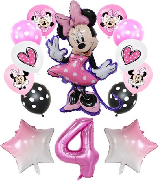 Minnie Mouse Ballonnen Set - Minnie Mouse Cijfer Ballon 4 Jaar - Minnie Mouse Cijfer Ballon Vier Jaar - Verjaardag Versiering Minnie Mouse - Ballonnen Pakket Minnie Mouse - Ballonnenset Mickey Mouse