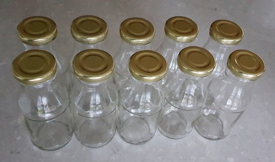 10x Sapflesjes glas - Slowjuice of smoothies glazen flesjes - 250ml - melkflesjes - drinkflesjes - 10 stuks - met metalen dop