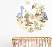 Muurcirkel dino's - Ø 60 cm - dieren - Muurcirkel binnen - Wanddecoratie - Forex - Babykamer en kinderkamer