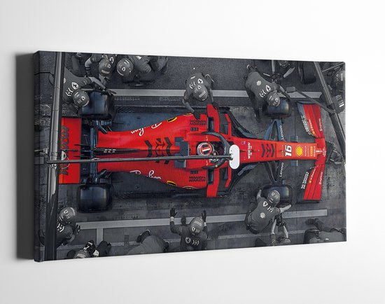 Charles Leclerc Ferrari - Formule 1 Pit Stop - Luxe Canvas Schilderij - Formaat: 80x40 cm