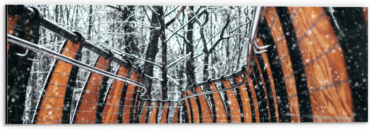 Dibond - Hekwerk in Ondergesneeuwd Bos - 60x20 cm Foto op Aluminium (Wanddecoratie van met