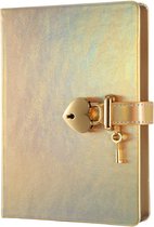 Victoria's Journals - Dagboek met slot, sleutel en geschenkdoos - Hush-Hush My Secret Diary w/ Heart Lock - Luxe Vegan Leer Dagboek - Hardcover - 320 Pagina's Premium Papier - 13 x 18 cm (Iridescent Goud)