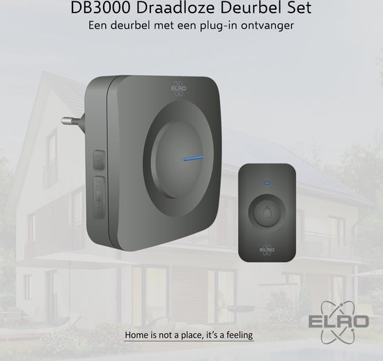 ELRO DB3000 Draadloze Deurbel Set – Plug-in Ontvanger - Bereik 300 meter - IP65 Waterdicht - 64 Melodieën - Zwart