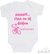 100% katoenen Romper "ssssstt... Opa en ik kijken wielrennen" Meisjes Katoen Wit/roze Maat 62/68