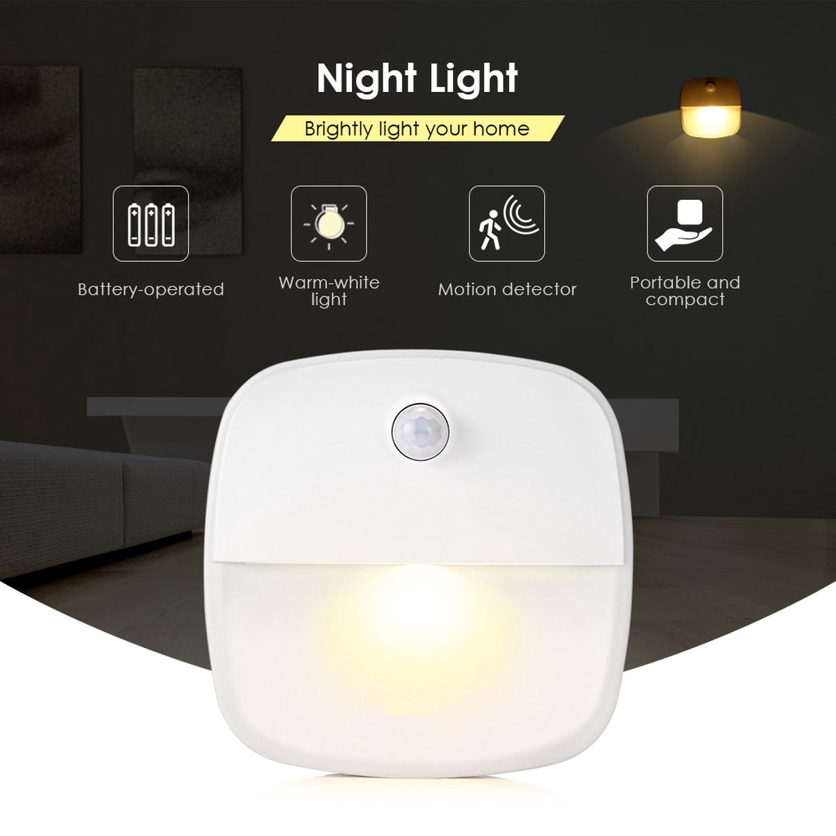 1 x Nachtlampje met bewegingssensor - Draadloos - voor o.a. Slaapkamer, Overloop, Garage - Dag en Nacht Sensor | Werkt op 3 AAA batterijen - MoetIkHebben