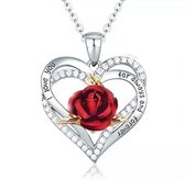Akyol - i love u ketting – valentijn – ketting met hanger - cadeau voor haar - hart ketting – valentijn cadeau voor haar - roos ketting - cadeau voor vriendin - ketting met hart – 1 ketting- roos - ketting - hanger - zilverkleurig - rode kett