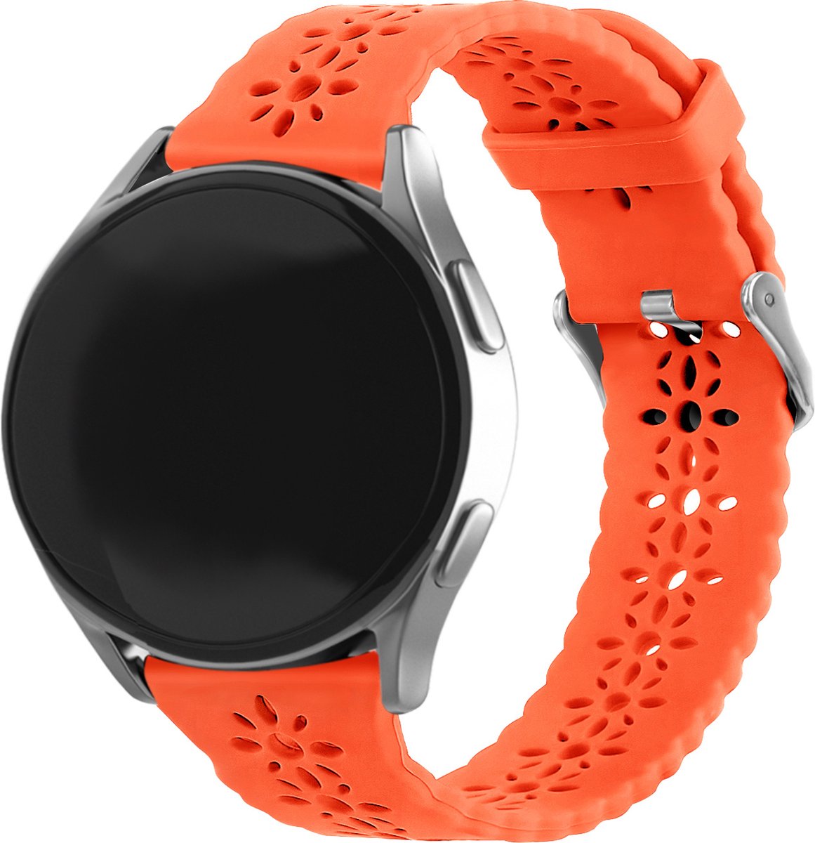 Strap-it Smartwatch bandje siliconen patroon 20mm - Geschikt voor Samsung Galaxy Watch 7 (40 & 44mm) / Watch 6 (Classic) / Watch 5 (Pro) / Watch 4 (Classic) / Watch FE / Watch 3 41mm / Watch 1 42mm / Active (2) - Amazfit Bip / Polar Ignite - oranje
