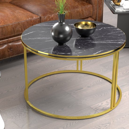 Table basse Aulum ronde 50x80 cm marbre noir et or