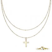 Ketting cross met Petite Beads dubbel laags goud kleur