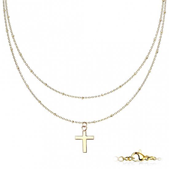 Ketting cross met Petite Beads dubbel laags goud kleur
