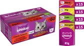 Whiskas 1+ - Classic - Kattenvoer Natvoer - Selectie in gelei - maaltijdzakjes 60 x 85 g