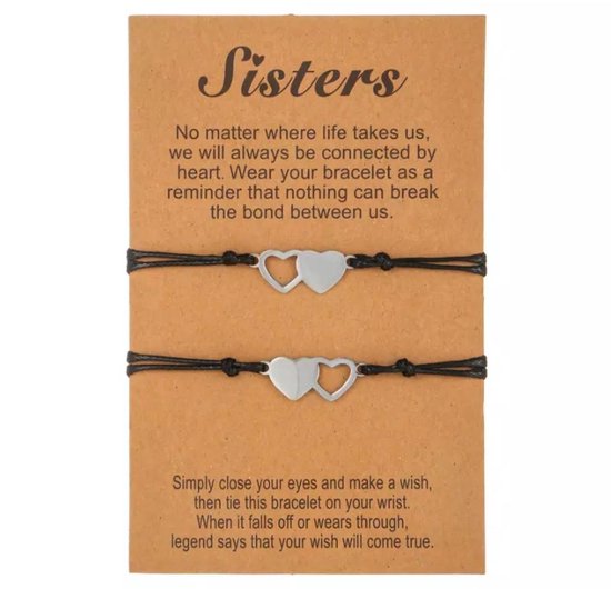 Akyol - Vriendschapsarmband - armband voor zusjes- zussen armband -sisters armband -cadeau voor zus -zusjes armband -armband voor 2Afstelbaar - Hartje - Armband - Geschenk - Cadeau - Liefde – Vriendschap – 15 cm - best friends armband