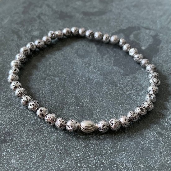 Armband - natuursteen - lava - zilver gekleurd - 17,5 cm 4 mm