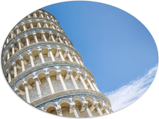 Dibond Ovaal - Toren van Pisa vanaf onder - Italië - 96x72 cm Foto op Ovaal (Met Ophangsysteem)