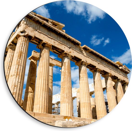 Dibond Muurcirkel - Tempel Parthenon - Griekenland - 40x40 cm Foto op Aluminium Muurcirkel (met ophangsysteem)