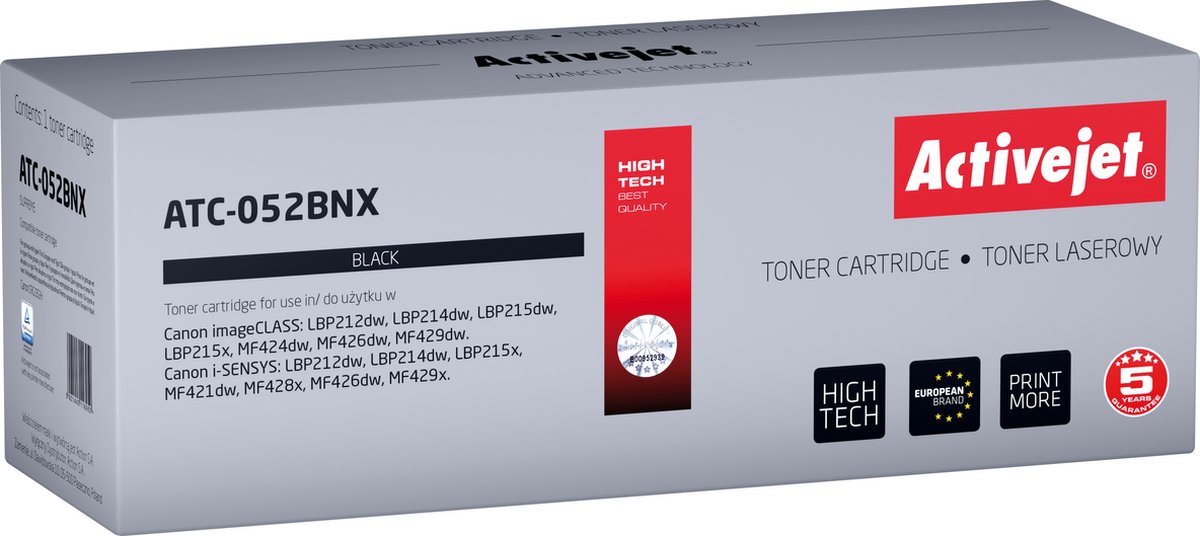 Activejet ATC-052BNX Tonercartridge voor Canon printers; Canon 052BK XL vervanging; Supreme; 9200 pagina's; zwart