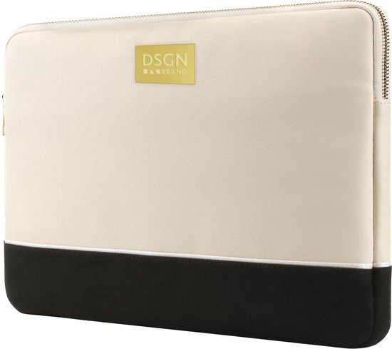 DSGN LXRY - Laptophoes 16 inch - Apple MacBook Pro 15.6-16 inch - Laptop Sleeve Hoes Case - Waterdicht - Goud Metaal Logo - 15 inch - Creme - Wit - Zwart
