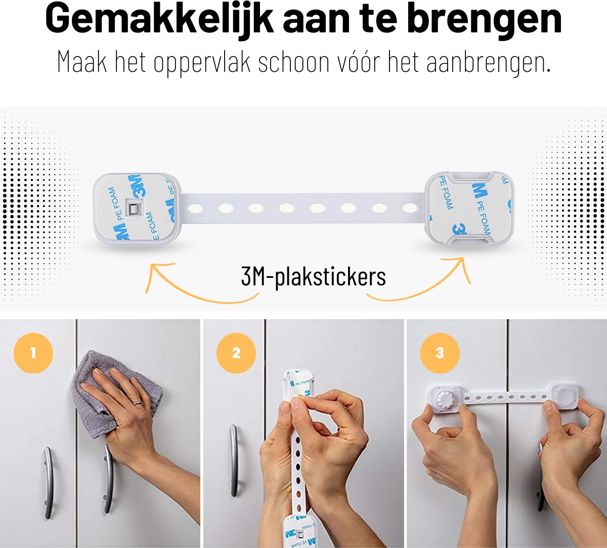 CoolFule Kinderslot Kastjes - 6 stuks Wit - Baby veiligheid - Kast- & ladebeveiliging Kinderen - Plakstickers Cadeau - Vernieuwd Model — afbeelding 5