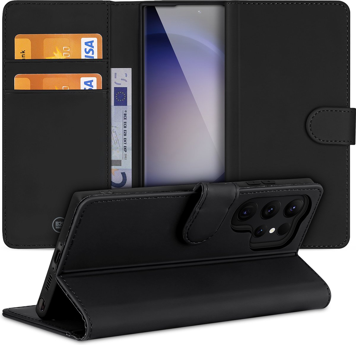 Book Cover Hoesje voor de Samsung Galaxy S23 Ultra Zwart met Pasjeshouder