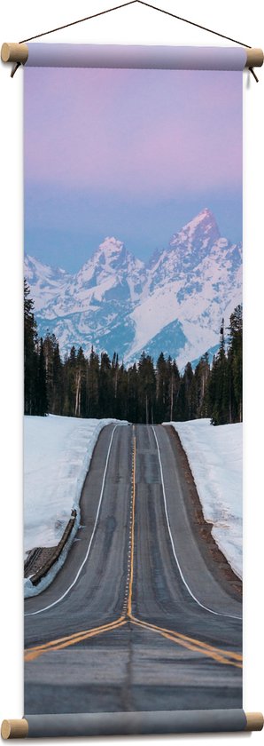 WallClassics - Textielposter - Steile Autoweg Met Uitzicht op BergAUt - 30x90 cm Foto op Textiel