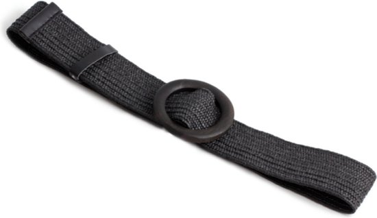 Riemen - damesriem - zwart gevlochten - verstelbaar - 93 cm - elastisch - maat S/M - houten gesp