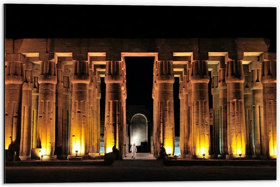 Dibond - Tempel in Egypte - 60x40 cm Foto op Aluminium (Met Ophangsysteem)