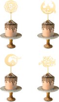 Festivz Décoration de gâteau Eid - 4 pièces dorées Eid Mubarak Cake Topper & Cake Topper Set - Décoration de fête Ramadan - Décoration de gâteau - Décoration Topper - Eid-al Fitr