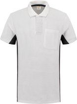 Tricorp Poloshirt Bicolor Borstzak 202002  Wit / Donkergrijs - Maat M