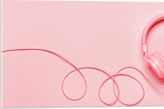Acrylglas - Roze Koptelefoon tegen Roze Achtergrond - 60x40 cm Foto op Acrylglas (Met Ophangsysteem)