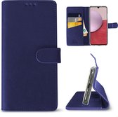 IPhone 12 & 12 Pro Telefoonhoesje – Book Cover Case – Pasjeshouder - Siliconen Portemonnee Hoesje – Handgemaakt – Donker Blauw – Kunstleer