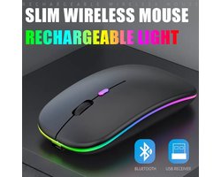 Draadloze muis – USB oplaadbare – geluidloze klik – ergonomisch – bluetooth – soft-touch muis – Matte Zwart – RGB LED light