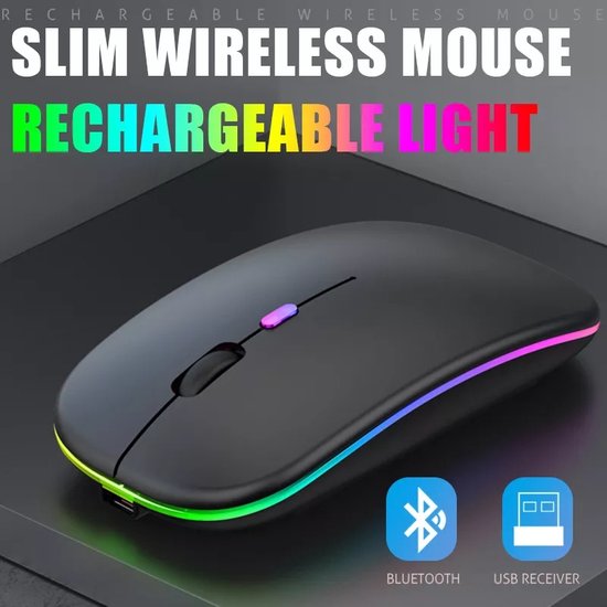 Souris sans fil à LED mince, souris Bluetooth rechargeable