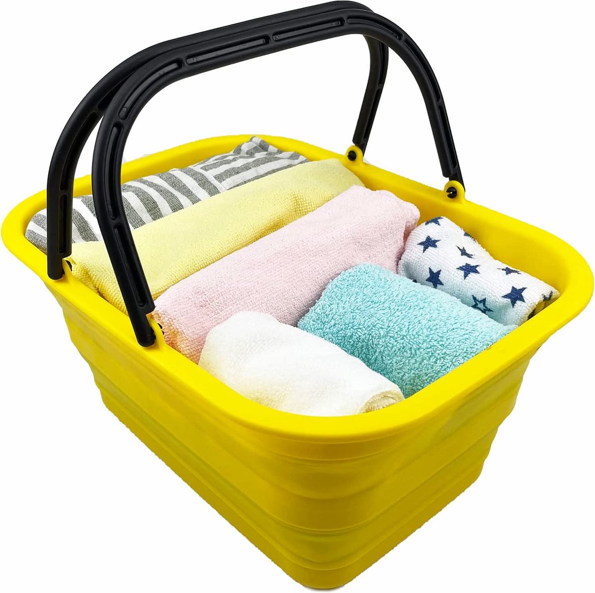 12 liter inklapbare kuip met handgreep, draagbare outdoor picknickmand/krater, opvouwbare boodschappentas, ruimtebesparende opbergcontainer (goudgeel)