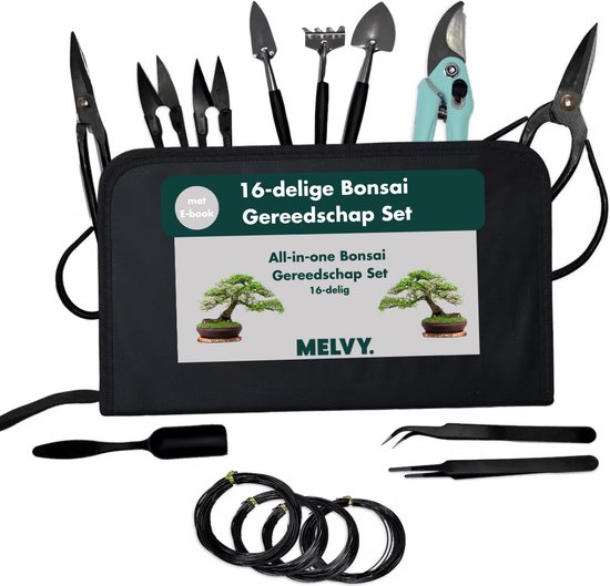 Melvy® Set Outils Bonsai 16 pièces Kit de démarrage Bonsai Kit