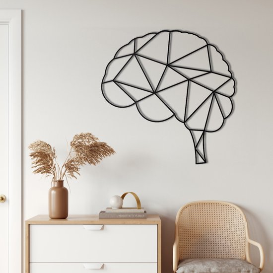 Wanddecoratie |Geometrisch Brein / Geometric Brain| Metal - Wall Art | Muurdecoratie | Woonkamer | Buiten Decor |Zwart| 90x90cm