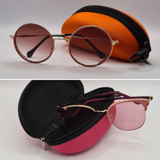 2 felgekleurde brillenkokers van hoge kwaliteit + 2 doekjes / oranje / fuchsia / brillendoos of zonnebril / cadeau / boîte de rangement / Zonnebril Koker / Aland optiek - Aland optiek
