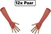12x Paar Nethandschoen vingerloos lang rood - PXP PartyXplosion - Thema feest festival party fun net handschoenen