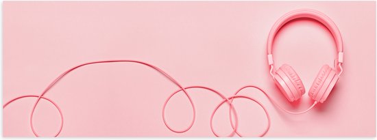 Poster Glanzend – Roze Koptelefoon tegen Roze Achtergrond - 60x20 cm Foto op Posterpapier met Glanzende Afwerking