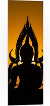 PVC Schuimplaat - Silhouet van Buddha tegen Feloranje Zonsondergang - 30x90 cm Foto op PVC Schuimplaat (Met Ophangsysteem)