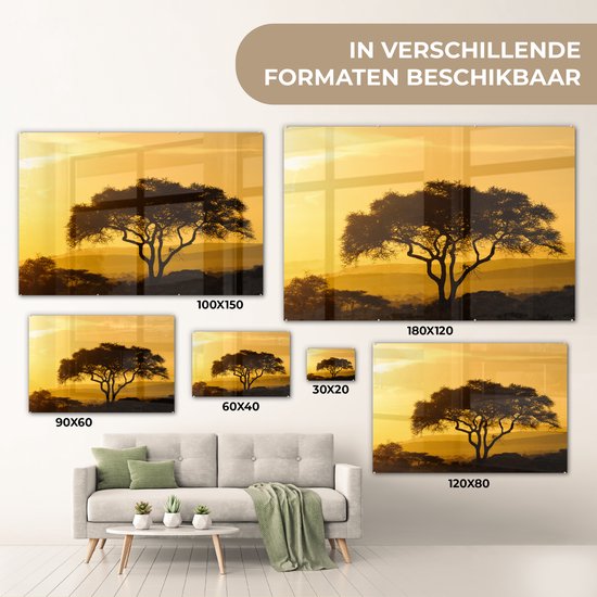 Ciel jaune sur le parc national du Serengeti en Tanzanie Plexiglas 120x80 cm - Tirage photo sur Glas (décoration murale en plexiglas)