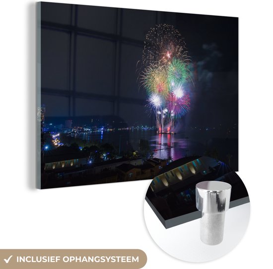 MuchoWow® Peinture sur verre 180x120 cm - Peinture sur verre - Festival de feux d'artifice - Photo sur verre acrylique - Peintures