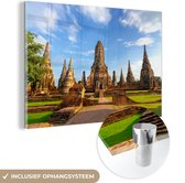 MuchoWow® Glasschilderij 60x40 cm - Schilderij acrylglas - Mooi vooraanzicht van de tempel in Ayutthaya - Foto op glas - Schilderijen
