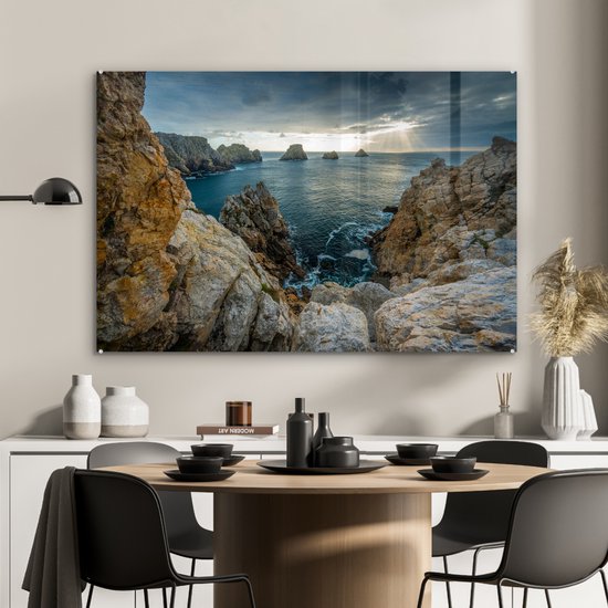 ® Glasschilderij 120x80 cm - Schilderij acrylglas - Uitzicht aan de kust van Bretagne - Foto op glas - Muurdecoratie woonkamer - Wanddecoratie slaapkamer - Schilderijen