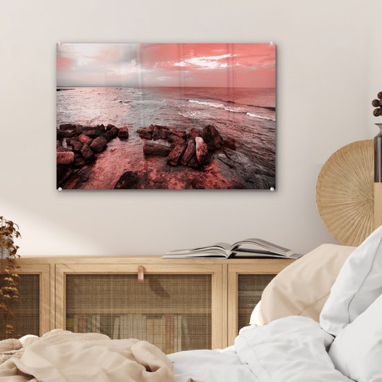 Peinture sur verre MuchoWow® - Rochers au bord de l'eau - 60x40 cm - Peintures sur verre acrylique - Photo sur Glas