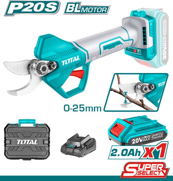 Snoeischaar - Takkenschaar - Lithium ion 2,0ah 20V - 0-25mm snijdiameter - Inclusief 1x accu, 1x lader, 1x slijpsteen & opbergkoffer van VONROC — afbeelding 2