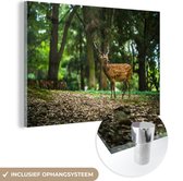 MuchoWow® Glasschilderij 180x120 cm - Schilderij acrylglas - Hert - Bos - Dier - Foto op glas - Schilderijen