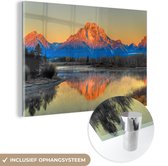 MuchoWow® Glasschilderij 180x120 cm - Schilderij acrylglas - Bergen in Wyoming - Foto op glas - Schilderijen