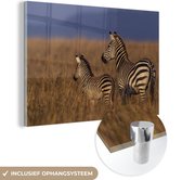 MuchoWow® Glasschilderij 60x40 cm - Schilderij acrylglas - Moeder en baby zebra - Foto op glas - Schilderijen